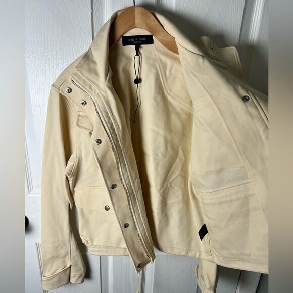 Rag & Bone Trail Long Sleeve Cotton Crop Jacket in Ecru Beige S - Picture 3 of 9